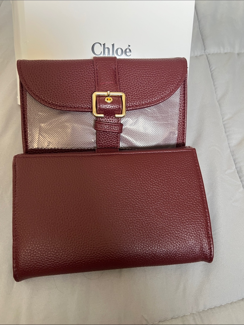 NIB CHLOE Burgundy Leather Buckle Pouch/Wallet - Picture 4 of 6